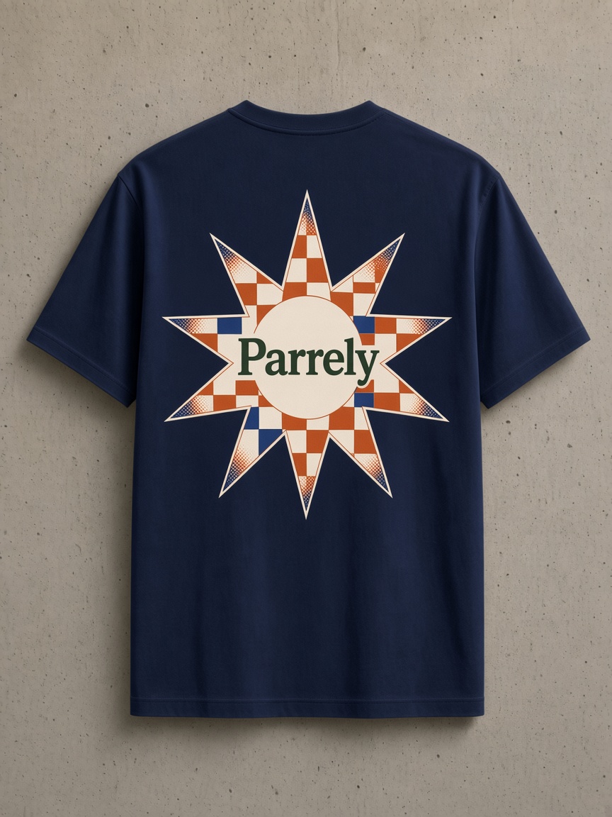 Checker Star Tee back print in Navy